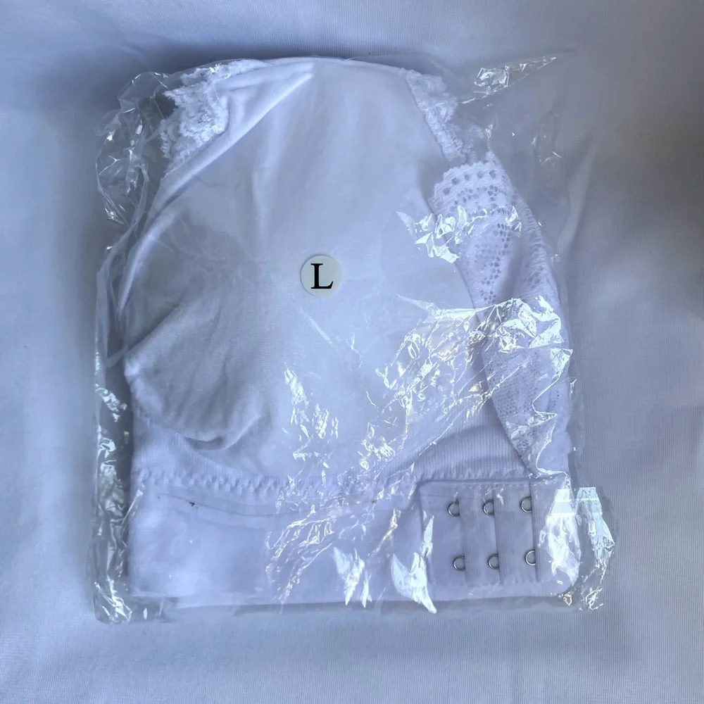 White cross front bra; Unbranded; Size L on tag (est 34 A/B) - Picture 5 of 5